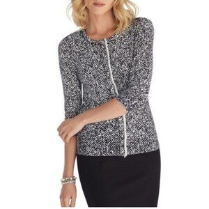 WHBM Womens Cardigan Sweater Black White Silver Trim Small S Stretch